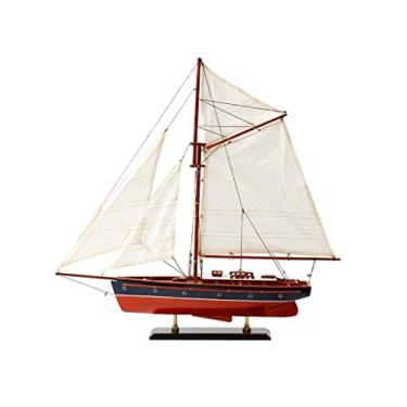 Imagem de U5GAAALPPQ9 Decoração de modelo de mini veleiro - Conjunto de decoração de casa de barco à vela em miniatura de madeira, design náutico de praia, azul marinho e branco