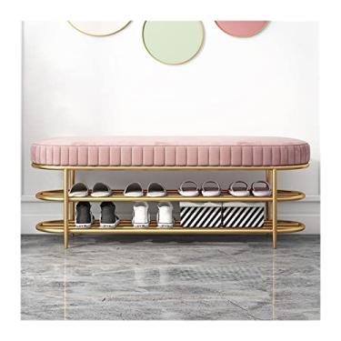 Imagem de Sapateira para sapateira de entrada para entrada, banco de sapateira de 3 níveis, organizador de sapatos com prateleiras de malha de metal e assento acolchoado, ideal para porta da frente do corredor