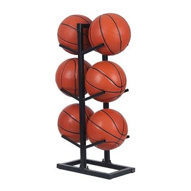 Imagem de ZDJZMGZ Suporte vertical de bola, suporte de basquete para futebol, suporte de exibição multicamadas, rack de armazenamento de futebol de rúgbi, adequado para garagem, casa, escola, fileira dupla