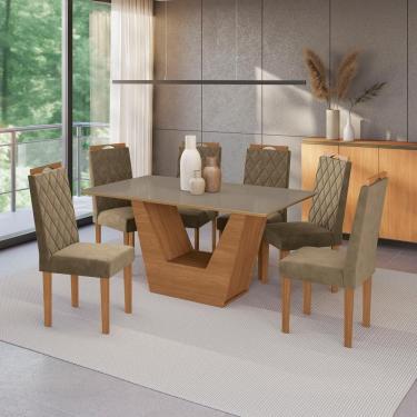 Imagem de Conjunto Sala de Jantar Verbana Kappesberg 6 Cadeiras Veludo Bege