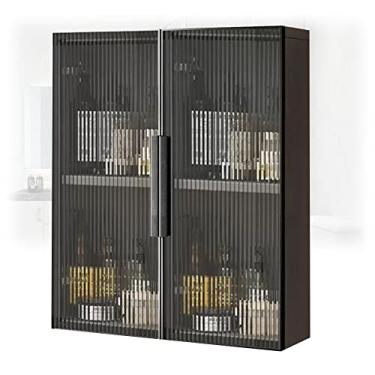 Imagem de Armário de remédios de madeira montado na parede com portas de vidro - sem perfuração, ideal para banheiro, cozinha, lavanderia e quarto - 60 x 14 x 60 cm, solução de armazenamento que economiza