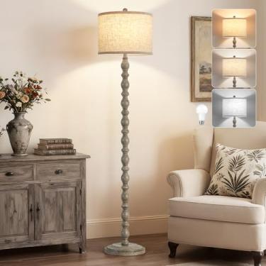 Imagem de Candeeiros de chão de 157,5 cm para sala de estar, luminária de pé retrô com temperatura de 3 cores, luminária de chão vintage para casa de fazenda com interruptor rotativo, lâmpadas altas de resina