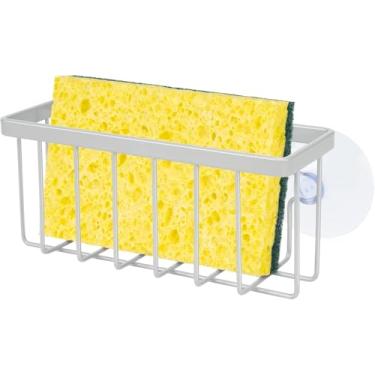 Imagem de Suporte de esponja para pia de cozinha, suporte de esponja de pia, suporte de pia de cozinha e banheiro para esponjas, esfregões, sabonete, ventosa adicional incluída, prata