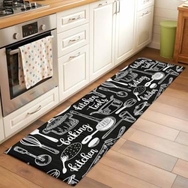 Imagem de Tapete de cozinha preto 6 x 15 cm, utensílio de cozinha moderno, tapete de borracha antiderrapante, tapete de área grande - sala de estar, quarto, casa, escritório, utensílios de cozinha de fazenda