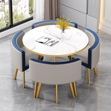 Imagem de Conjunto de mesa e cadeiras que economizam espaço, conjunto de mesa de cozinha redonda de couro, combinação de mesa de recepção e cadeira, com 1 mesa e 4 cadeiras, para sala de estar, cozinha, sala de
