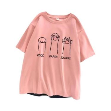 Imagem de Camiseta Feminina Oversized De Verão Com Estampa Divertida De Gato, Es