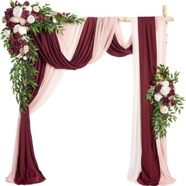Imagem de Flores artificiais de arco de casamento - Pacote com 5 com 2 brindes de flores grandes e 3 tecidos drapeados para decoração de cerimônias e decoração de festas, perfeito para casamentos e eventos