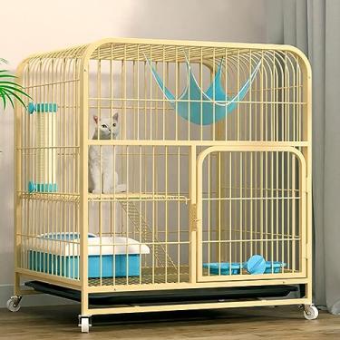 Imagem de Canil de metal para uso interno, gabinete elegante para animais de estimação com rodas universais, estrutura de arame durável, mobiliário ideal para gaiola de gatinho, villa confortável para gatos