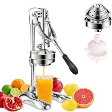 Imagem de Espremedor manual, espremedor de laranja sem esforço, segurança profissional, aço inoxidável, espremedor manual para frutas cítricas, limão, toranja, fácil de limpar com Brusher (prata)