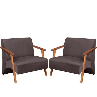 Imagem de Poltrona Namoradeira Venus Braço Madeira Maciça Suede Unidecor Marrom