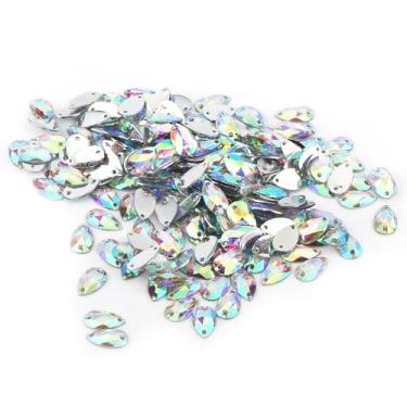 Imagem de Strass de resina em forma de gota com furos duplos – enfeites de costura para roupas, bolsas e artesanato DIY, decorações planas brilhantes (multicoloridas)
