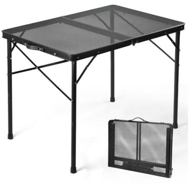 Imagem de Mesa dobrável E EASTSTORM Fácil de armazenar, mesa de piquenique compacta e portátil para churrasqueira, acampamento ao ar livre, jardim, pátio, jantar, churrasco, festa, mercado, 0,9 m (média, preta)
