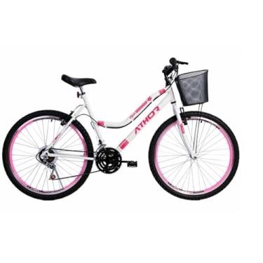 Imagem de Bicicleta Aro 26 Athor Musa Mtb 18 Marchas Branco Rosa Cesto - Branco/Rosa - 18 "