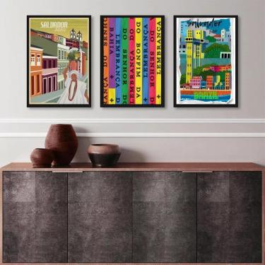 Imagem de Kit 3 Quadros Salvador Bahia - Ícones 33X24Cm