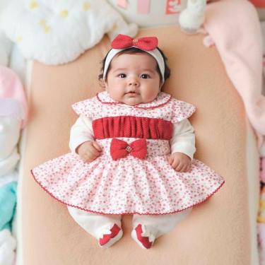 Imagem de Macacão Longo Malha Bebê Menina Charlote 03 Peças - Maria's Baby, Verm