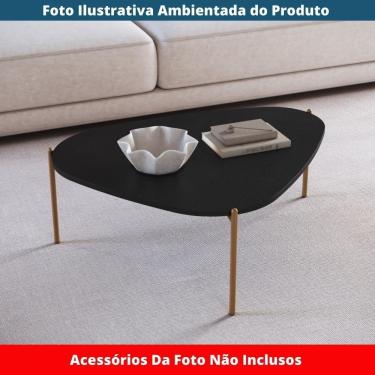 Imagem de Mesa De Centro Orgânica Artesano 77 Cm (largura) Em Mdp Nero (preto) E Pés Em Aço Dourado