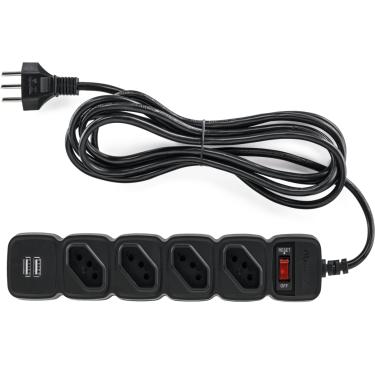 Imagem de Filtro De Linha Protetor Eletronico Regua Extensão Eletrica EPE 204 USB+ Intelbras 4 Tomadas 2 Usb Bivolt Cabo 3 Metros
