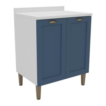 Imagem de Balcão De Cozinha Americana Com Tampo 70cm 2 Portas Multimóveis Cr20485 Branco-Azul