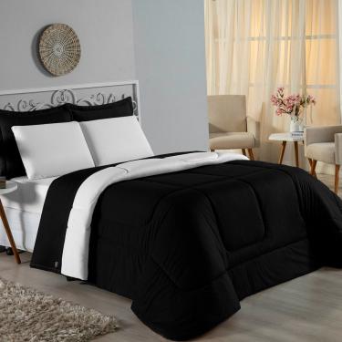 Imagem de Kit Edredom Dupla Face + Jogo De Lençol Solteiro Nobre 4 Peças Malha 100% Algodão - Preto / Branco