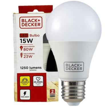 Imagem de Kit 10 Lampada Led Bulbo 15w Luz Quente 3000K Amarela E27 - Black+Deck