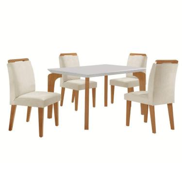 Imagem de Conjunto Mesa Liz 120cm Com 4 Cadeiras Athenas Moderna Veludo Creme Off White Imbuia