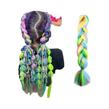 Imagem de Extensões De Cabelo Jumbo Coloridas Em Tons De Arco-Íris, Fibra Sintét