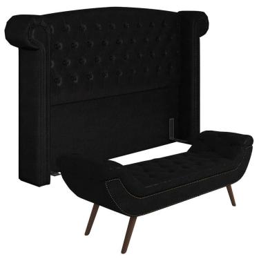 Imagem de Cabeceira Cama Box Casal 140cm Provença E Recamier Veneto Z37 Sintético Preto - Mpozenato