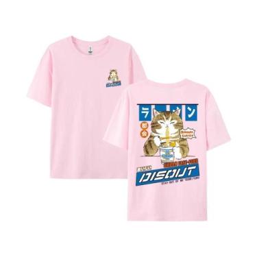 Imagem de Camiseta Unissex Oversized Com Estampa De Gato E Noodles Estilo Haraju