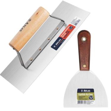 Imagem de Desempenadeira De Aço+ Espátula De Aço Inox 12 Cm - Atlas