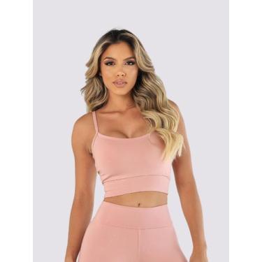 Imagem de Top De Academia Feminino Cropped Faixa Alcinha Casual Básico Liso com 