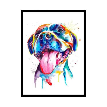 Imagem de Quadro Com Moldura Cachorro Pintura Tinta Aquarela 30X40Cm