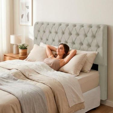 Imagem de Cabeceira Cama Box King Size Sarah 195cm com Frame Suede Bege Claro - 