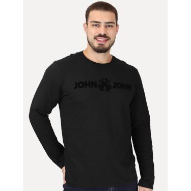 Imagem de Camiseta John John Masculina Manga Longa Floco JJ Logo Preta-Masculino