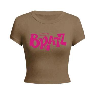 Imagem de Camiseta Cropped Rosa Y2K Para Mulheres Com Estampa De Letras Bratz, M