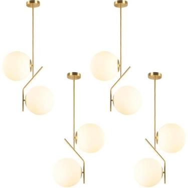 Imagem de 4 x Luminária 67cm Pendente Jabuticaba 2 Globos Vidro Dourado Lustre T