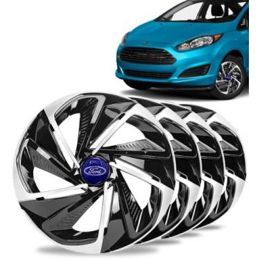 Imagem de Jogo 4 Calotas Nitro Aro 14 Preta / Prata Ford Fiesta Ka - Elitte