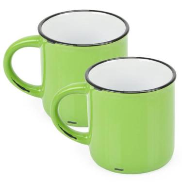 Imagem de 2 Canecas Tipo Esmaltada Cerâmica Grand Retro 320ml Verde - Wincy