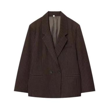 Imagem de Jaqueta Feminina Oversized Com Listras E Ombreiras, Estilo Solto, Moda