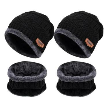 Imagem de kit 2 touca gorro cachecol forrada unissex adulto infantil estiloso fr