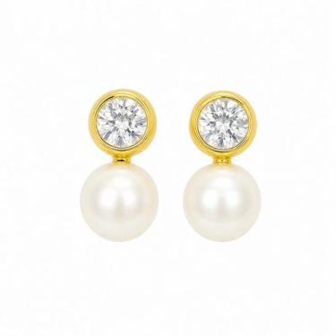 Imagem de Brinco em Ouro 18k com Pérola e Zircônias Baby - Par - Justino Ribas