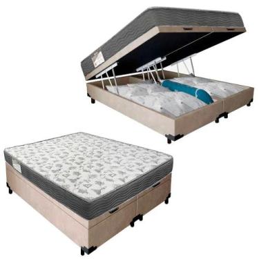 Imagem de Cama Box Baú Casal Bipartido Suede + Colchão De Espuma D33 - Serenepri