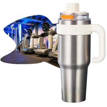 Imagem de Copo Térmico 1200ml Inox com Alça e Canudo, Squeeze Grande Academia An