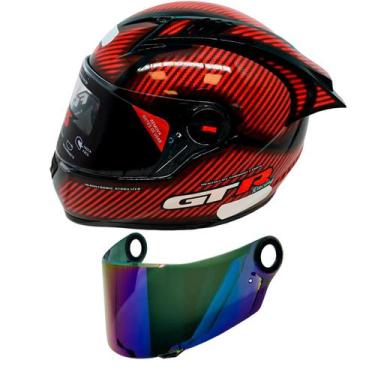 Imagem de Capacete Gt Racing Carbon Aerofólio Óculos Fw3 Vermelho + Viseira Cama