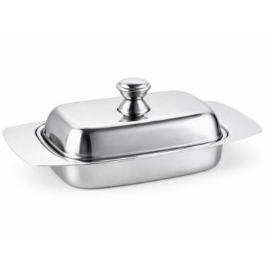 Imagem de Manteigueira Porta Manteiga Inox com Tampa Aço Retangular para Mesa Posta Café da Manhã Prata Carisma