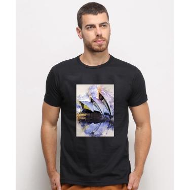 Imagem de Camiseta masculina Preta algodao Ópera de Sydney Simbolo Australia