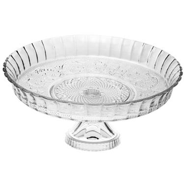 Imagem de Prato para Bolo e Sobremesa Angel 30cm de Vidro com Pé para Servir Mesa Posta Lyor