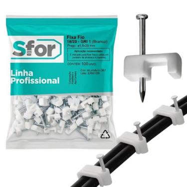 Imagem de Grampos Fixa Fio 18 20 0,5 a 0,78mm Organizar Cabos Pacote Com 100 Uni