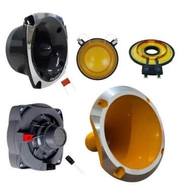 Imagem de Kit driver tweeter unlike 500 + corneta alumínio reparos cor:amarelo, 