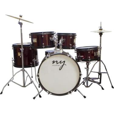 Imagem de Bateria Acústica Infantil Junior 2t Vinho Com Banco New York - NY-F1RS