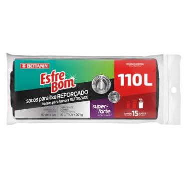 Imagem de EsfreBom - Saco para Lixo Preta, Rolo com 15 Sacos de 110 Litros, Bettanin